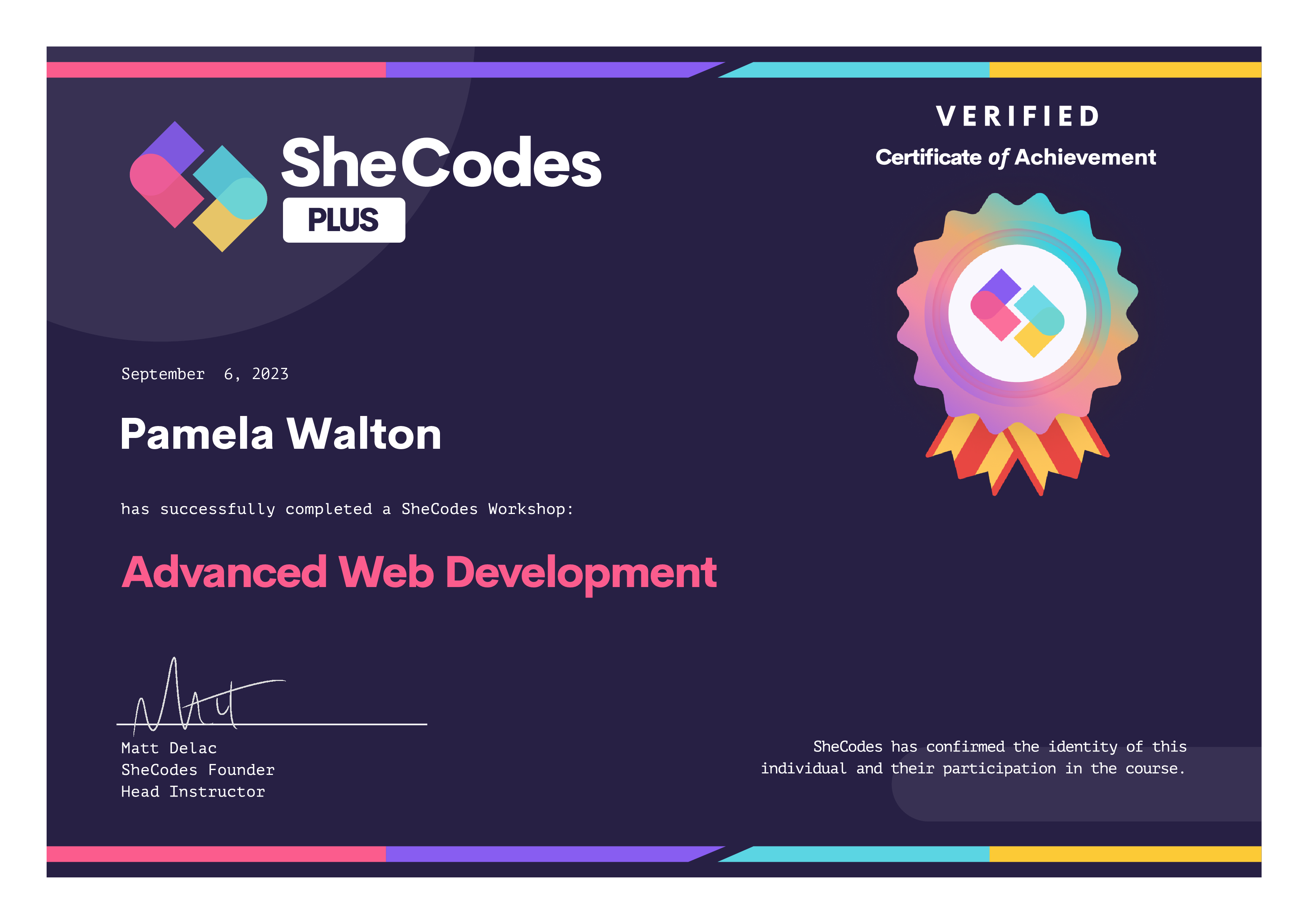 SheCodes Advanced Web Development Certificate